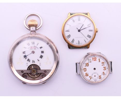 A Timex gentleman's wristwatch, a silver cased wristwatch and a Hebdomas eight-day silver cased pocket watch.  Pocket watch 5