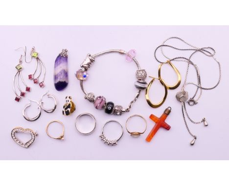 A quantity of various jewellery, to include, a 9 ct gold pearl ring, a pair of 18 ct gold earrings, a pair of 9 ct white gold