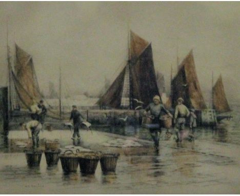 HENRY G WALKER, 'Brixham Quay', etching, framed and glazed. 27.5 x 22 cm.