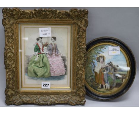 A Regency silkwork picture and a Victorian applique-work 'fashion' print