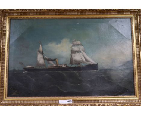 Alexander Huttonoil on canvasThe Ben Line Steamship Ben-Gloesigned and dated 189518 x 28in.