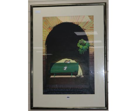 Philip DunngouacheCats on a bench, Grenadasigned29 x 19in.