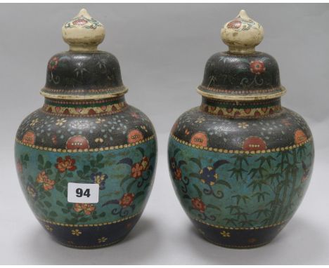 Two Japanese ceramic cloisonne vases