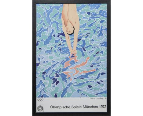 lithograph poster of 'The Diver' commissioned for the 1972 Summer Olympic Games framed and under glass image size 98cm x 62cm