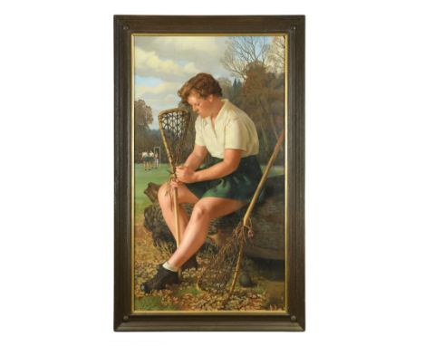 § John Frye Bourne (British 1912-1991)The Lacrosse Girl, 1950 signed 'JF Bourne' (lower right) oil on canvas 124 x 69cmFootno