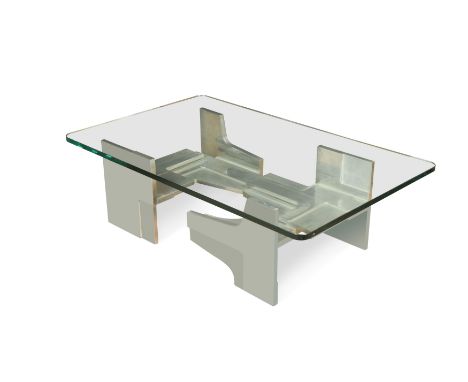 Gérard Mannoni (French, 1928-2020), an aluminium coffee table,with rectangular plate glass top, signed and numbered III/VIII 