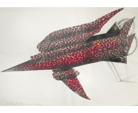 § Colin Self (British 1941-)Leopard Print Bomber signed and dated 'Colin Self 10.10.1998' (lower left) mixed media, unframed 