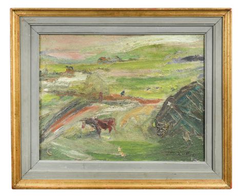 § Attributed to Joan Kathleen Harding Eardley, RSA (Scottish 1921-1963)Landscape with a horse signed 'Joan Eardley' (lower ri