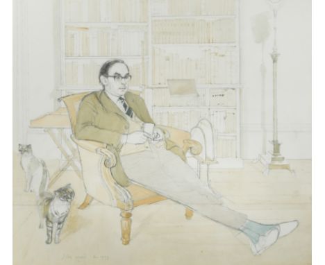 § John Stanton Ward CBE, RA, RWS, VPRP, NEAC (British 1917-2007)Portrait of Professor Edward John Kenney and his cats signed 