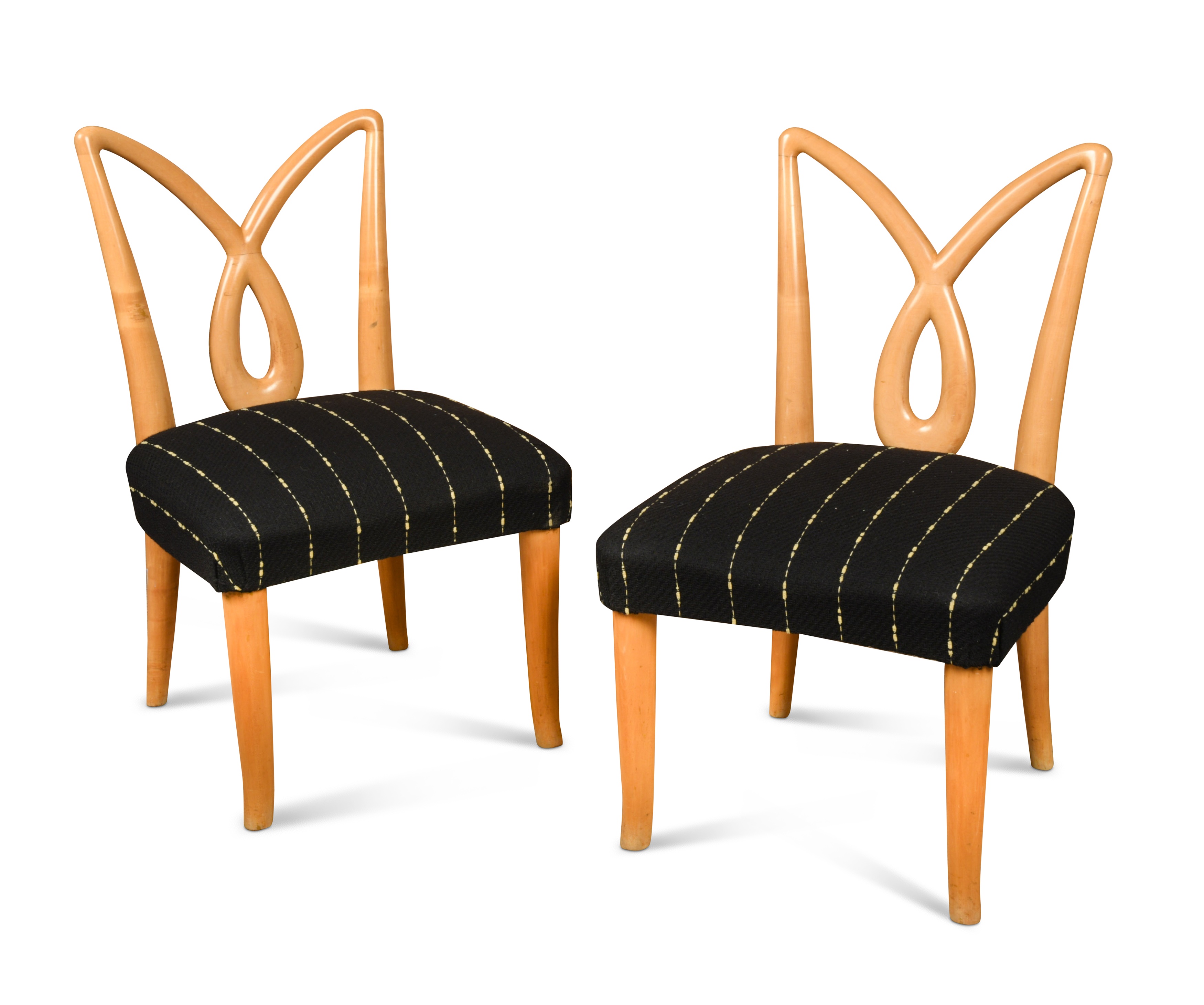 A pair of MidCentury blonde wood side chairs, in Cheffins Fine Art