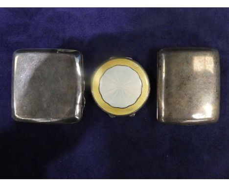 Two silver Cigarette Cases and a circular silver Compact with guilloche enamelled cover, 8.53oz gross, all have minor bumps a