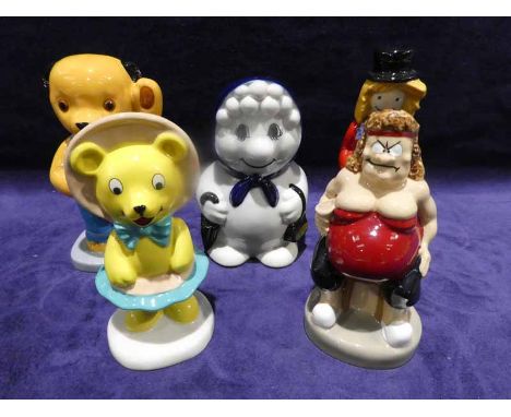 Five modern Wade Figures: Sooty No 5 with certificate, Christmas 1985, Tessie Bear, Viz San and Pa Straw (5) 