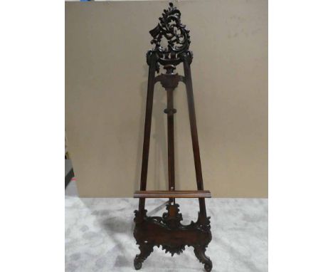 A carved mahogany Display Easel for notice board or menu board with adjustable shelf 60cm by 88cm by 210cm 