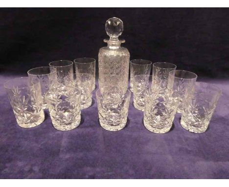 A good vintage cut glass crystal Decanter, square form with star cut base facetted stopper, decanter body Hobnail cut, 25cm h