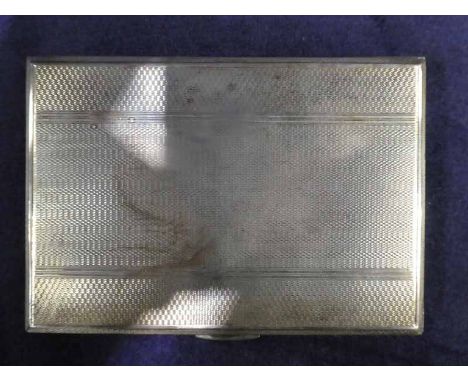 A mid 20th century silver Cigarette Case, rectangular with engine turned surfaces, both internally and externally, H.R. monog