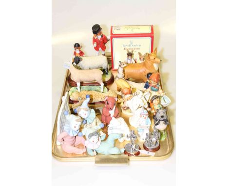 Collection of figures and animal ornaments including Nao, Beswick, Hummel, Border Fine Arts, Royal Copenhagen, Wade, etc