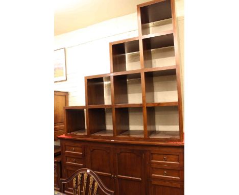 Hardwood open graduated shelf unit and four door sideboard (2)