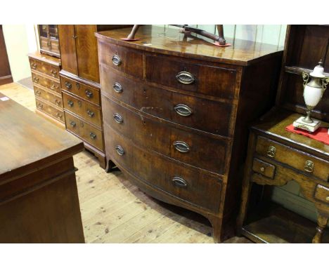 19th Century mahogany bow front chest of two short above three long graduated drawers on splayed bracket feet