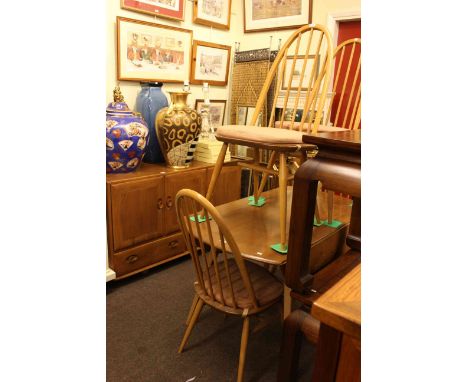 Ercol Windsor three door sideboard, drop leaf dining table and four Quaker back chairs (6)