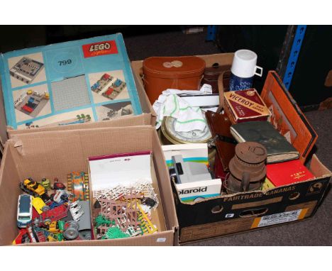 Ships barometer, binoculars, autograph book, Lego, model vehicles, farm animals, vintage trunk etc