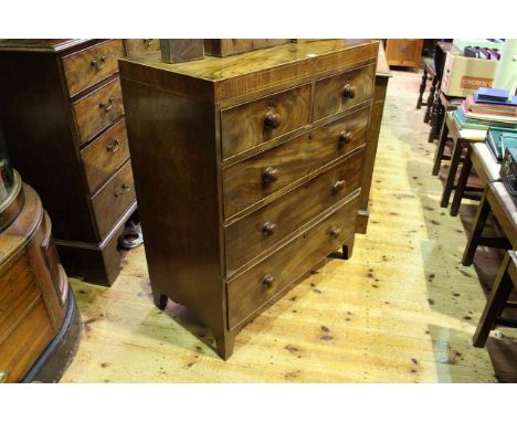 Victorian mahogany and satinwood banded chest of two short above three long drawers on splayed bracket feet