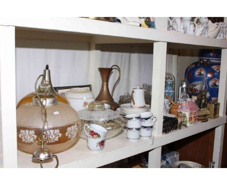 Light fittings, anniversary clock, copper jug, china and glass