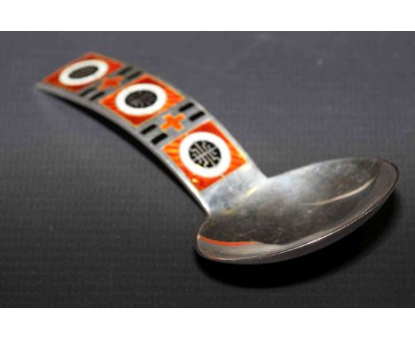 Silver and enamel caddy spoon