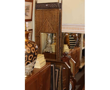 Overmantel mirror, three gilt framed mirrors, set of three framed prints, barometer and screen (9)