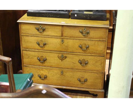 19th Century mahogany and satinwood banded chest of two short above three long drawers on shaped bracket feet