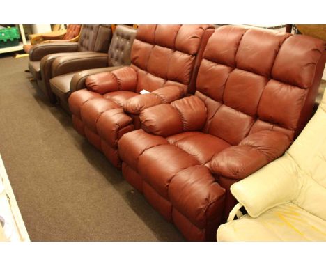 Pair red leather manual reclining easy chairs