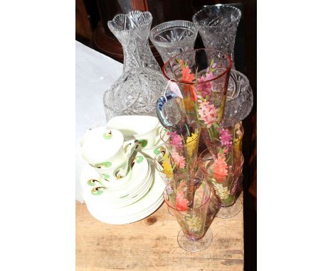 Royal Doulton part tea service, crystal glassware and part hand painted lemonade set