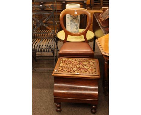 Victorian walnut and ebony inlaid rectangular side table, Victorian mahogany stool commode, balloon back chair, corner wall c