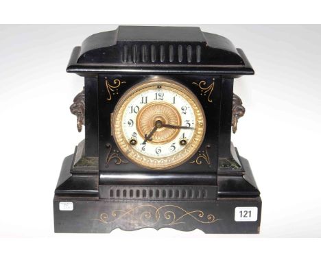Late 19th Century slate and marble mantel clock with gilt and enamel dial
