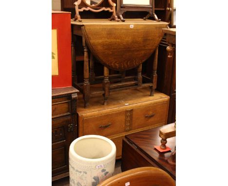 Oak gate leg dining table and two drawer chest