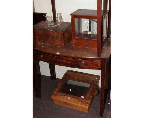 Burr walnut writing box, oak writing slope, Georgian mahogany mirror and cased balance scales