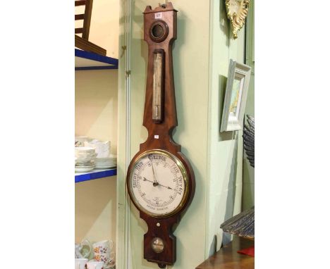Victorian mahogany banjo aneroid barometer, J. Cail, Newcastle