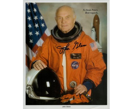 John Glenn signed colour photo 10x8 Inch. Dedicated. Was an American Marine Corps aviator, engineer, astronaut, businessman, 