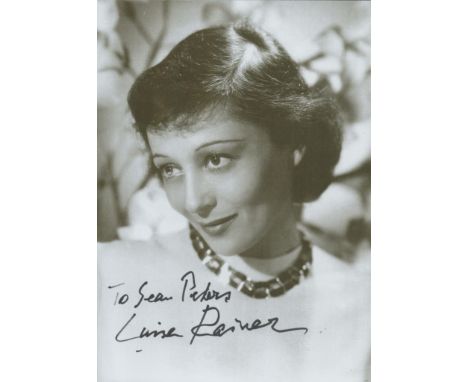 Luise Rainer signed black & white photo 7x5 Inch. Dedicated. She was the first thespian to win multiple Academy Awards, and t