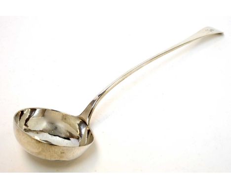 A George III silver soup ladle, by John Langlands II, Newcastle 1796, old English pattern with engraved initial 'J', 37cms lo