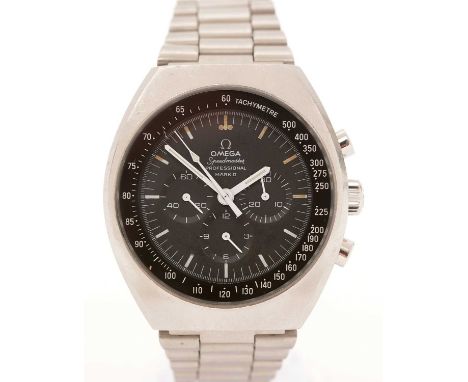 Omega Professional Speedmaster Mark II: a stainless steel cased wristwatch, the black baton dial with three subsidiary dials 