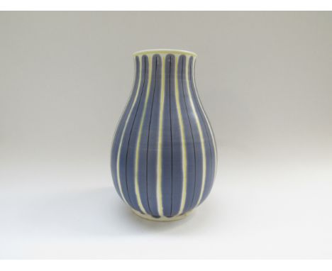 A Poole Pottery Contemporary range vase by Alfred Read with slate blue, black and yellow vertical line detail. No.337 &amp; c