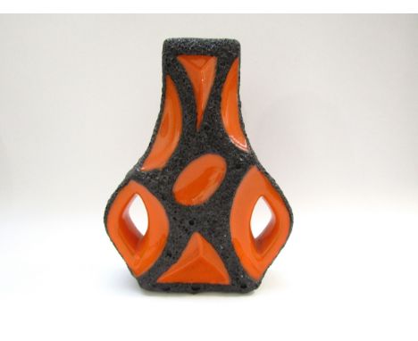 A Roth Keramik West German fat lava "Guitar" vase in orange &amp; black volcanic glaze, no label, 31cm high 