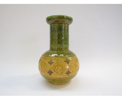 A Bitossi Italian Pottery vase in green and ochre colours. 21cm high 