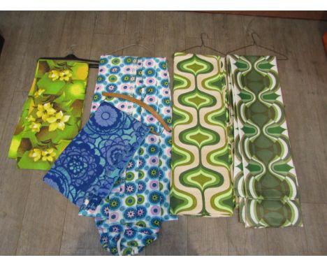 A collection of five c1950's/60's curtain panels, geometric and floral patterns in various colours and sizes. 