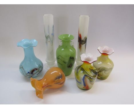 Seven vases of snowflake glass by Dalian Glass Co., 1960's, tallest 29cm 