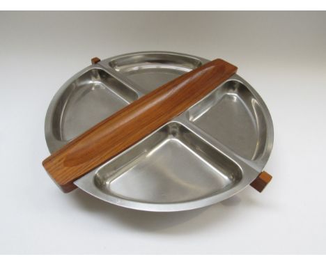 A Teak and stainless steel "Lazy Susan" by Arthur Salm, Sweden 1960's, 38cm diameter 