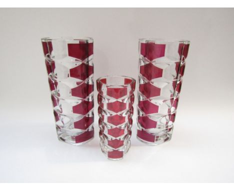 Two large Luminarc glass vases designed by J G Durand, "Windsor", one small similar 1970's, tallest 24.5cm 