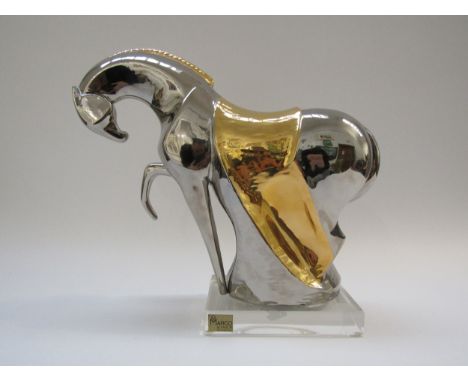 A Marco Giner horse figurine c1980's, set on a clear perspex base. Made in Spain, 26cm high 