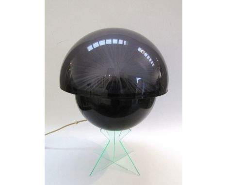 A 1970's Crestworthy Galaxy fibre optic lamp with smoked perspex dome shade and base and clear perspex stand. 50cm high x 39c