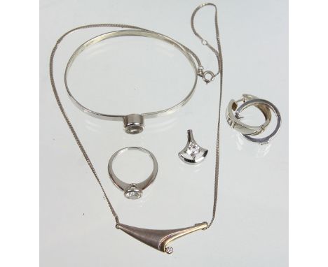   Posten Bergkristall Schmuck u.a.   dabei Armspange in Silber 925 sign. Theod. Klotz, Pforzheim, mit Einhängemechanismus und